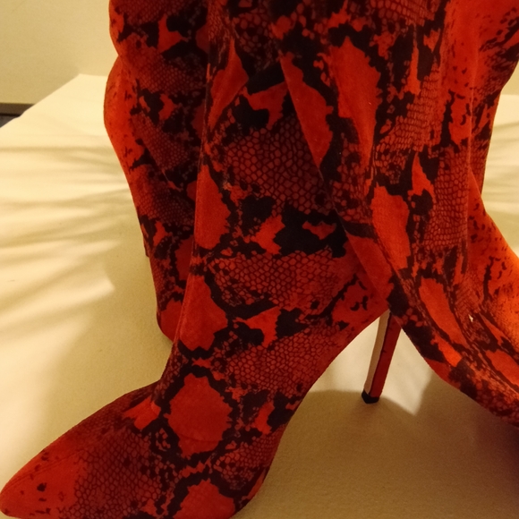 Fashion Nova Red Snake Print Over the Knee Boots - Picture 7 of 8